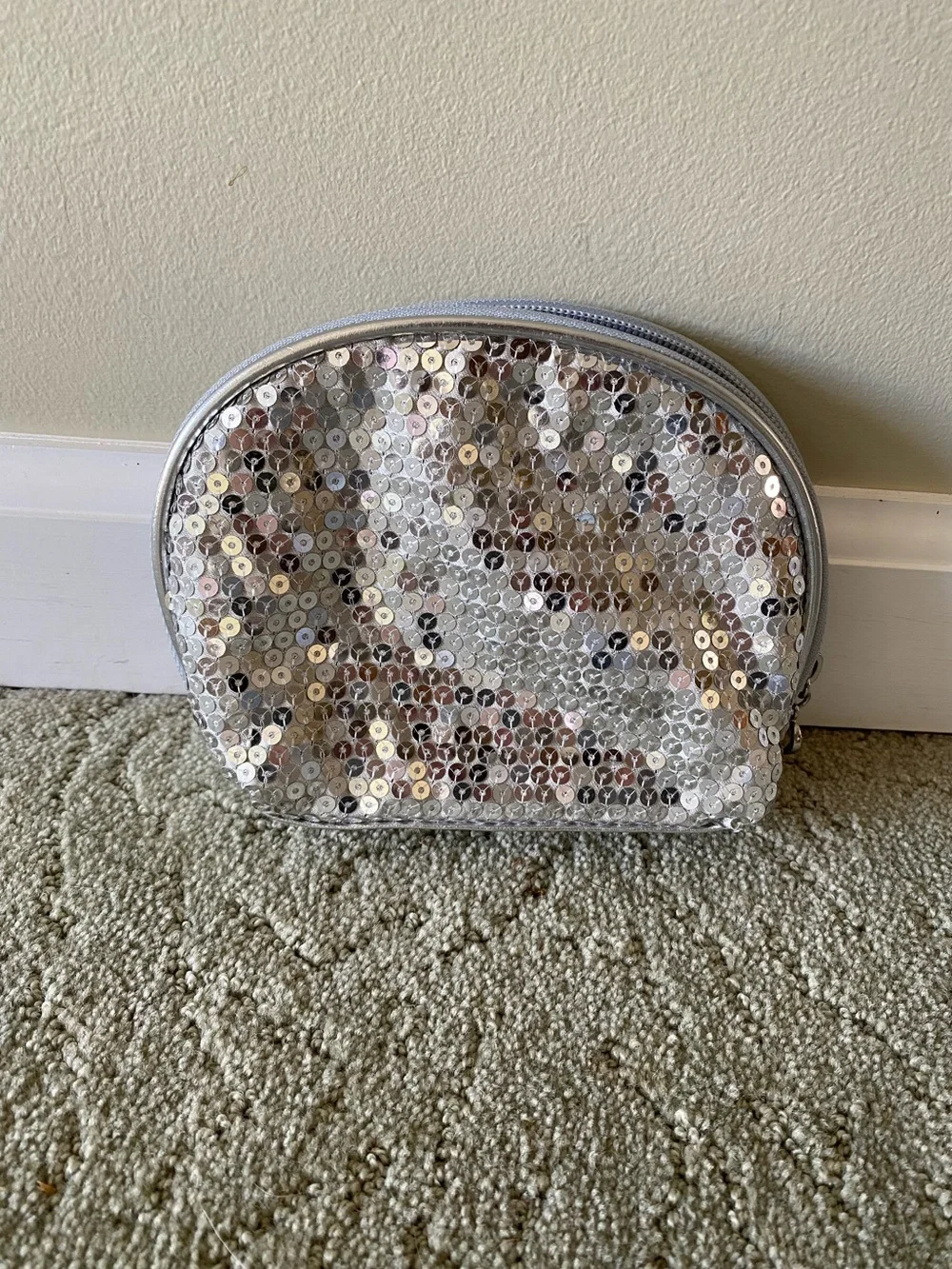 Silver Sequin Cosmetic Bag